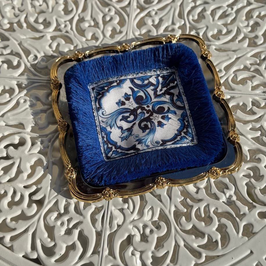 Mavi Desenli Püsküllü Peçete